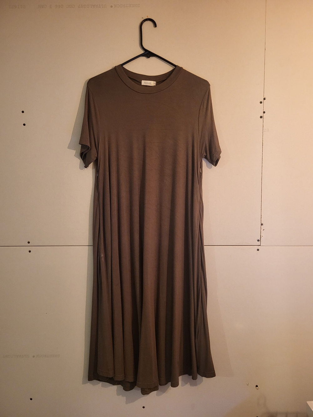 Roolee Taupe Short Sleeve Midi Swing Dress